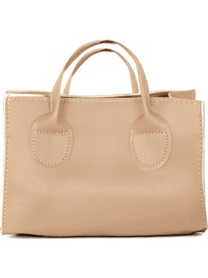 Kadın Krem Mini Boy Suni Deri Askılı El ve Omuz Çantası