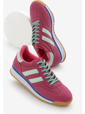 Unisex Fuşya Termo Taban Çift Şeritli Bağcıklı Spor Ayakkabı
