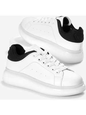 Erkek Beyaz Kalın Taban Bağcıklı Spor Ayakkabı