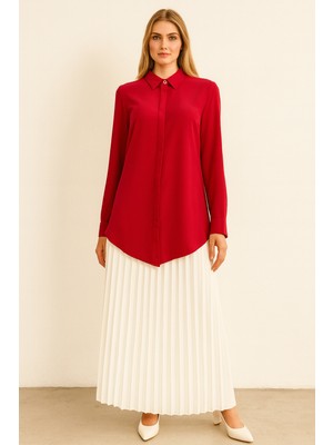 1045 Önden Gizli Düğmeli Klasik Gömlek Qys Gömlek 1045 #23-04#