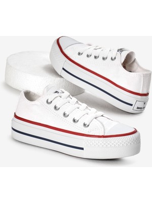 Çocuk Unisex Beyaz Termo Kalın Taban Bağcıklı Keten Spor Ayakkabı