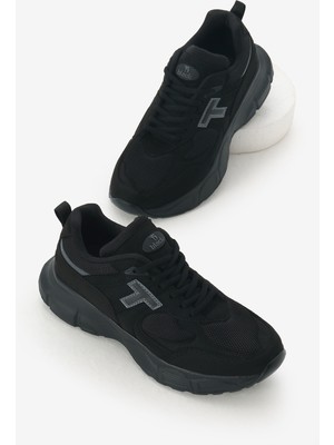 Unisex Siyah Yüksek Faylon Taban Nefes Alabilen Kumaş Bağcıklı Spor Ayakkabı