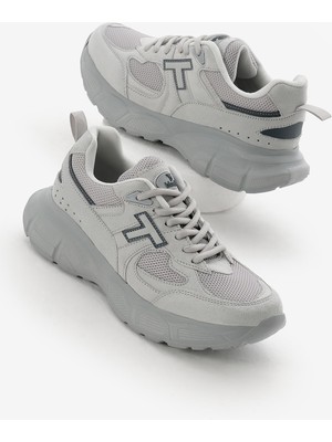 Unisex Açık Gri Yüksek Faylon Taban Nefes Alabilen Kumaş Bağcıklı Spor Ayakkabı