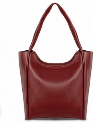 Kadın Bordo Çift Saplı Suni Deri Omuz Çantası