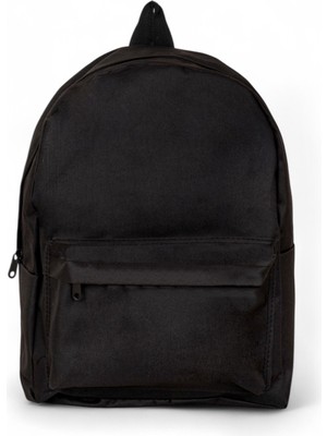 Unisex Siyah Önü Fermuarlı Iki Bölmeli Sırt Çantası