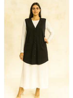 5287 Yelek Önü Taş Işlemeli Düğmeli Cepli Yan Yırmaçlı Yelek Qys Yelek