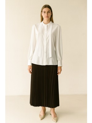 1020 Yakası Flarlı Önden Düğmlei Balon Kol Gömlek Qys Gömlek 1020 #23-043