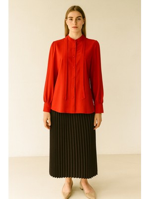 1020 Yakası Flarlı Önden Düğmlei Balon Kol Gömlek Qys Gömlek 1020 #23-043