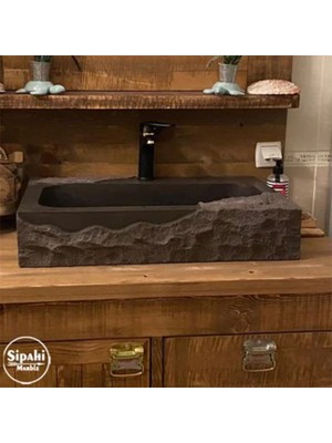 Bazalt Siyah Dizayn Patlatma Dikdörtgen Lavabo