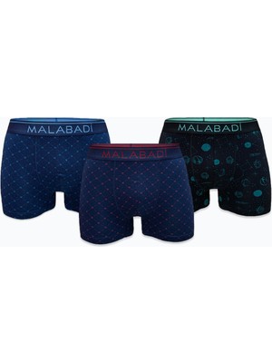Malabadi Erkek Lacivert Siyah Desenli 3 Lü Paket Modal Boxer 3M252