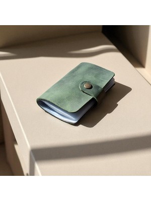 Kredi Kartlık Hakiki Deri Içi Şeffaf 10-20 Bölmeli Hediyelik Kartlık Küçük Kartvizitlik ( 9 x 7 cm ) Yeşil