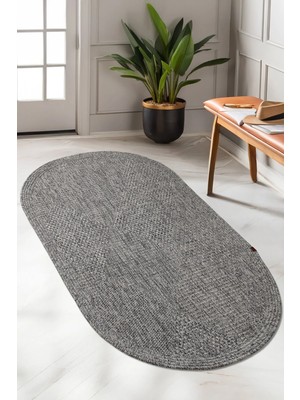 Boho 06 Gri Naturel Oval Jüt Halı Yolluk Jüt Taban Jüt Kilim Hasır Halı Otantik Oval Bohem Halı