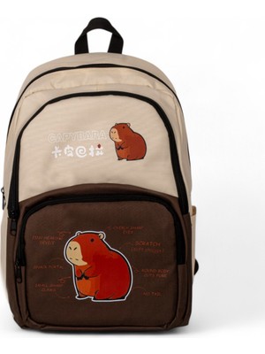Çocuk Unisex Krem Kahve Sincap Baskılı Sırt Çantası