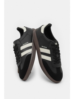 Tonny Black Unisex Bağcıklı Spor Ayakkabı Siyah Bej Termo Taban ile Modern Tasarım