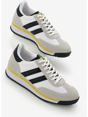 Unisex Beyaz Termo Taban Çift Şeritli Bağcıklı Spor Ayakkabı