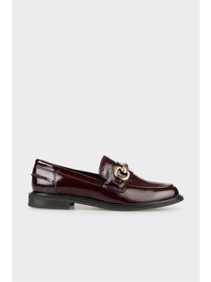 Bordo Deri Kadın Günlük Loafer