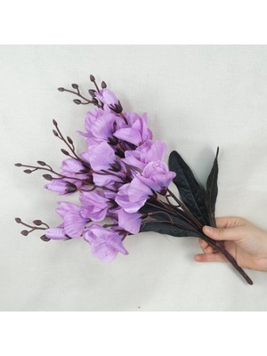 Mor Yapay Çiçek Buketi Gerçek Dokulu Tomurcuklu 5 Dal 44 cm