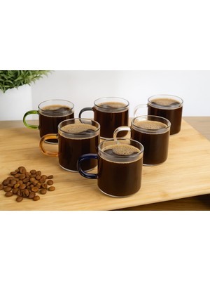 Molino 6'lı Renkli Kulplu Borosilikat Cam Kahve Bardağı