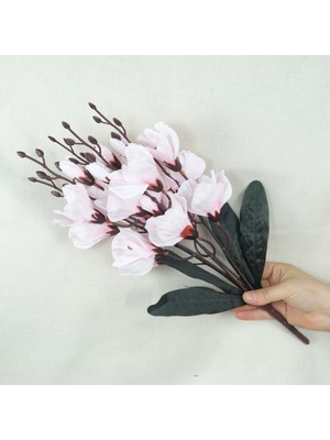 Pembe Yapay Çiçek Buketi Gerçek Dokulu Tomurcuklu 5 Dal 44 cm