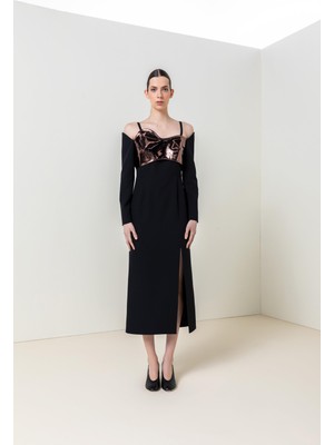 Kontrast Büstiyer Detaylı Elbise 26W40846