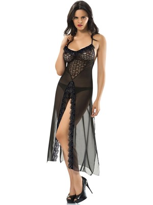 Siyah Şifon Gecelik - 208 - Beden L/xl Sptgl