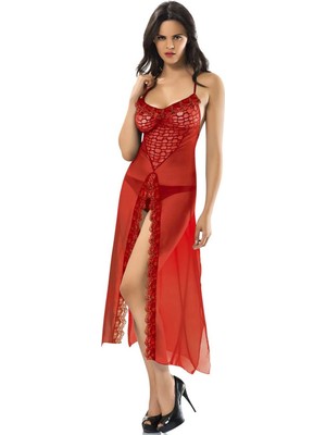 Kırmızı Şifon Gecelik - 222 - Beden L/xl Sptgl