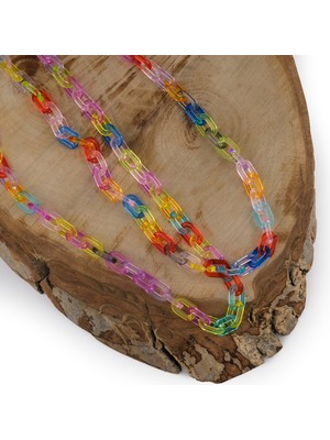 Karışık Renkli Şeffaf Plastik Zincir Geçmeli Çanta ve Aksesuar Zinciri Mini Boy