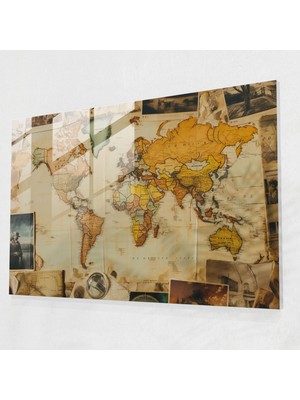Popcas Dünya Haritası Cam Duvar Sanatı - Dünya Haritası 2 Cam Tablo Cam Tablo Baskı