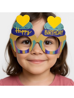Cupcake Temalı Doğum Günü Renkli Karton Happy Birthday Gözlüğü 6 Adet (3791)
