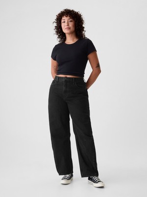 Gap Kadın Siyah High Rise Barrel Jean Pantolon