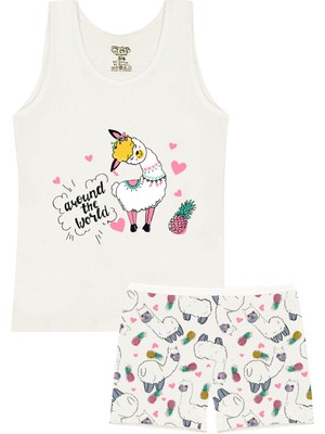 Öts Kız Çocuk Atlet Boxer Likralı Ekru Koyun (%96 Pamuk - %4 Elastan)