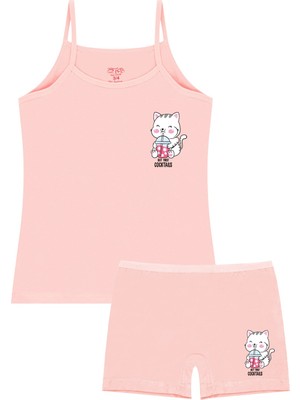 Öts Kız Çocuk Atlet Boxer Likralı Somon Kedi (%96 Pamuk - %4 Elastan)