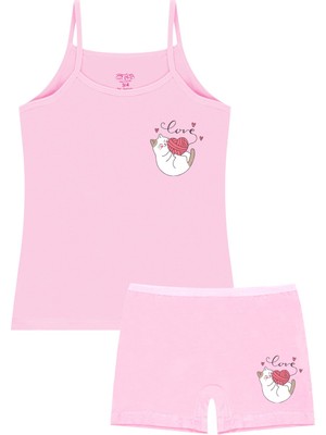 Öts Kız Çocuk Pamuklu Atlet Pembe Kedi Premium Günlük Kullanım (8513-PEM)