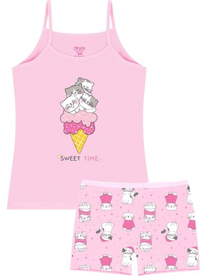 Öts Kız Çocuk Atlet Boxer Likralı Pembe Dondurma (%96 Pamuk - %4 Elastan)