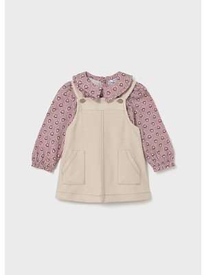 Mayoral Bej Kız Bebek Salopet Elbise ve Bluz Takım 2926