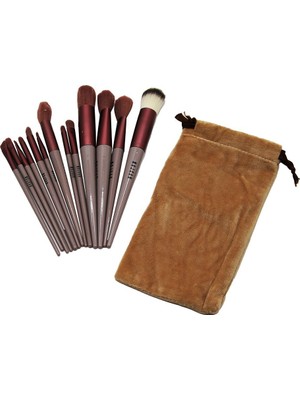 Gold Bazaar 13PCS Eflatun Kadife Torbalı Makyaj Fırça Set (4764)