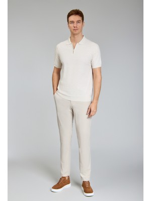 Bisse Fermuarlı Polo Yaka Kısa Kollu Yazlık Bej Erkek Triko TR24Y24104_D07