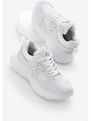 Unisex Beyaz Yüksek Faylon Taban Nefes Alabilen Kumaş Bağcıklı Spor Ayakkabı