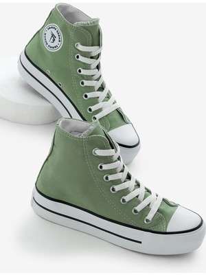 Kadın Mint Yeşili Termo Kalın Taban Bağcıklı Uzun Keten Spor Ayakkabı