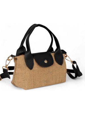 Kadın Siyah Mini Boy Askılı Hasır El ve Çapraz Çanta