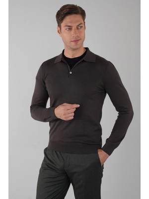 Bisse Tr 24201 Düğmeli Polo Yaka Triko Kahve TR24K24201_D11