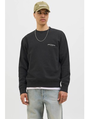 Jack & Jones Jjedover Prınt Sweat Crew Siyah Erkek Sweatshirt