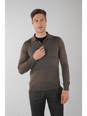 Bisse Tr 24201 Düğmeli Polo Yaka Triko Haki TR24K24201_D49