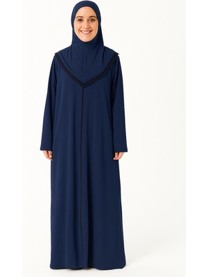 Kendinden Örtülü Fermuarlı Namaz Elbisesi – Lacivert