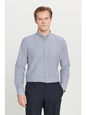 Altınyıldız Classics Pamuklu Tailored Slim Fit Dar Kesim Düğmeli Klasik Yaka Çizgili Gömlek