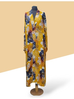 Pamuklu Viskon Yazlık Uzun Düğmeli Elbise ( Namaz Elbisesi ) - Çiçekli Sarı