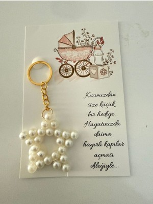 Özel Gün Hediyelik Kartlıklı Inci Tasarımlı Yıldız Anahtarlık 10 Adet