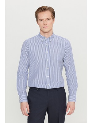 Altınyıldız Classics Pamuklu Tailored Slim Fit Dar Kesim Düğmeli Klasik Yaka Çizgili Gömlek