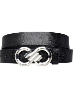 %100 Hakiki Deri, Gümüş Tokalı 3 cm Siyah Kadın Kemeri; Elbise, Pantolon Kemeri=3cm-Kdn-44