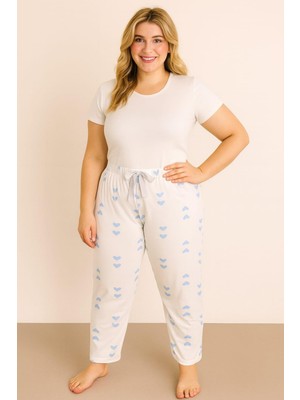 Kadın Büyük Beden Desenli Milan Tek Alt Beyaz-Mavi